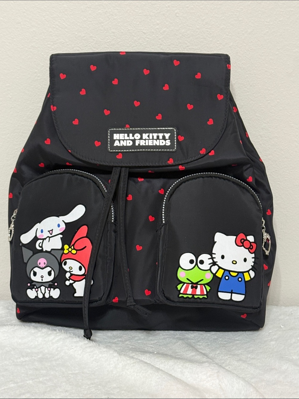 Hello Kitty and friends Black Backpack with Red Heart Accents